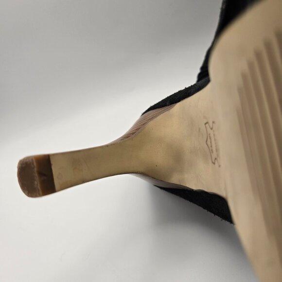 Steve Madden Black Suede Peep Toe Heels 8M Black Upper Brown Balance - Picture 9 of 13